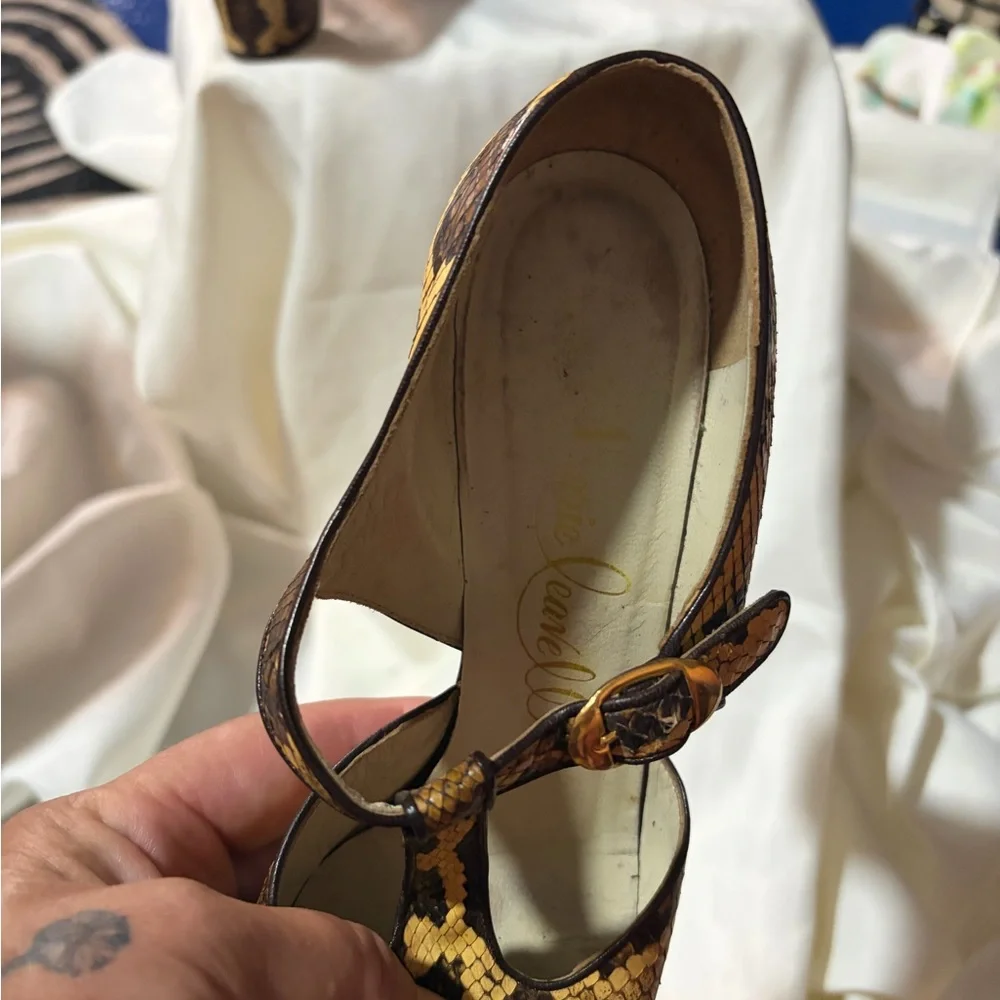 ✨ RARE Vintage Italian Python Snakeskin T-Strap Mary Jane Heels - Picture 6 of 11